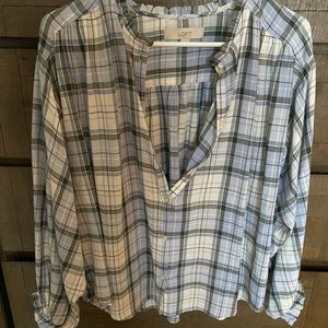 Plaid, balloon sleeve, ruffle collar, button down